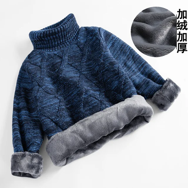 Зимние большие детские толстые свитера для мальчиков и девочек, вязаная водолазка, детский пуловер с высоким воротником, свитер, бархатная теплая трикотажная одежда 1