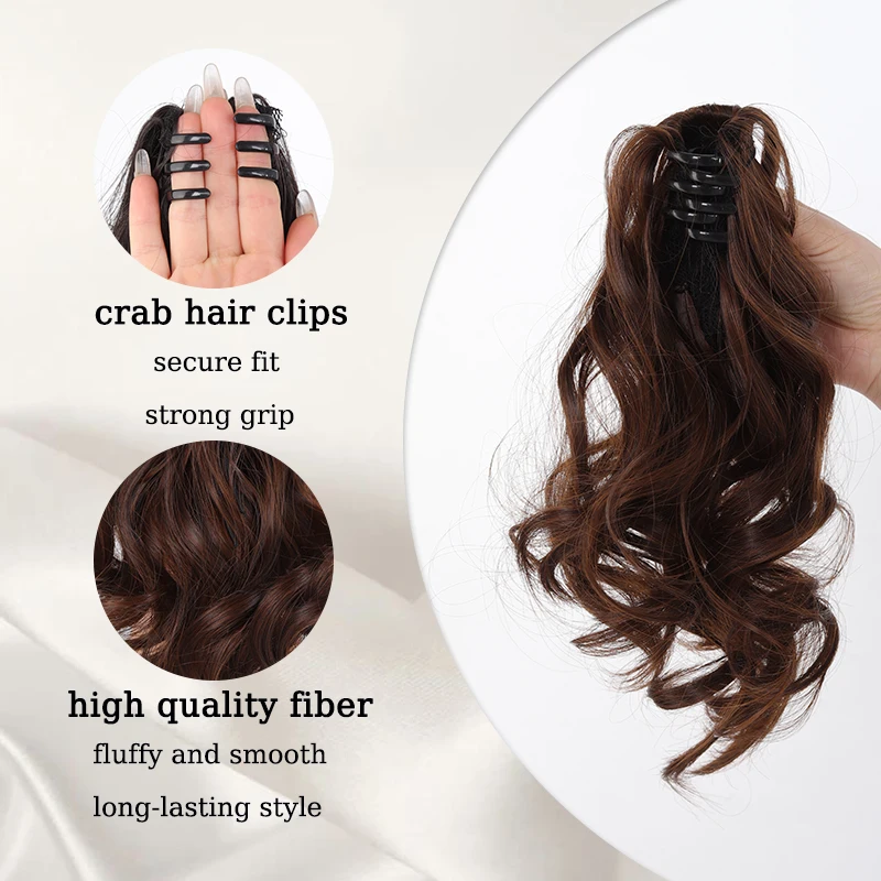10inch Wavy Hair Ponytail Extensions Wig Claw Clip Effortless Curly Ponytail Hairpiece Crab Hair Clips for Women Daily Party Use