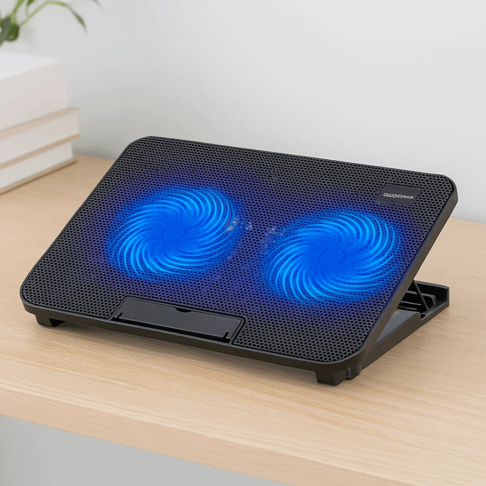 Premium Adjustable Laptop Cooling Pad with LED Lighting and Metal Mesh Design