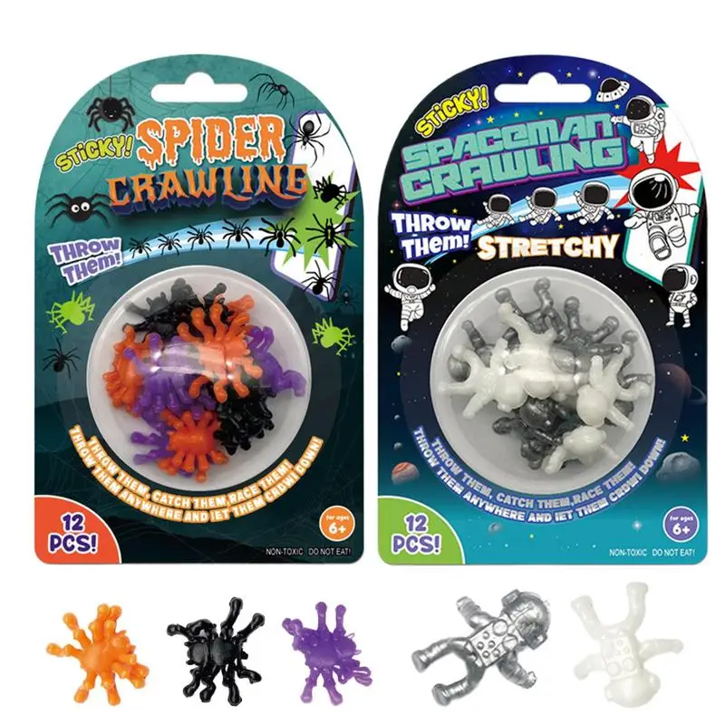 12PCS Mini Sticky Spider Wall Climb Fake Spider Scare Prank Toys Kids Birthday Party Favor Halloween Carnival Party Supplies