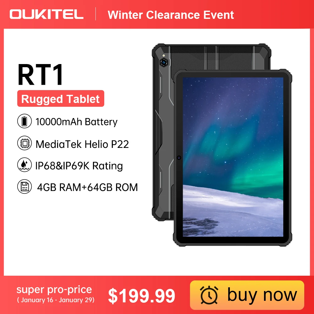 OUKITEL RT1防水タブレット10.1インチ10，000mAhの大容量バッテリー