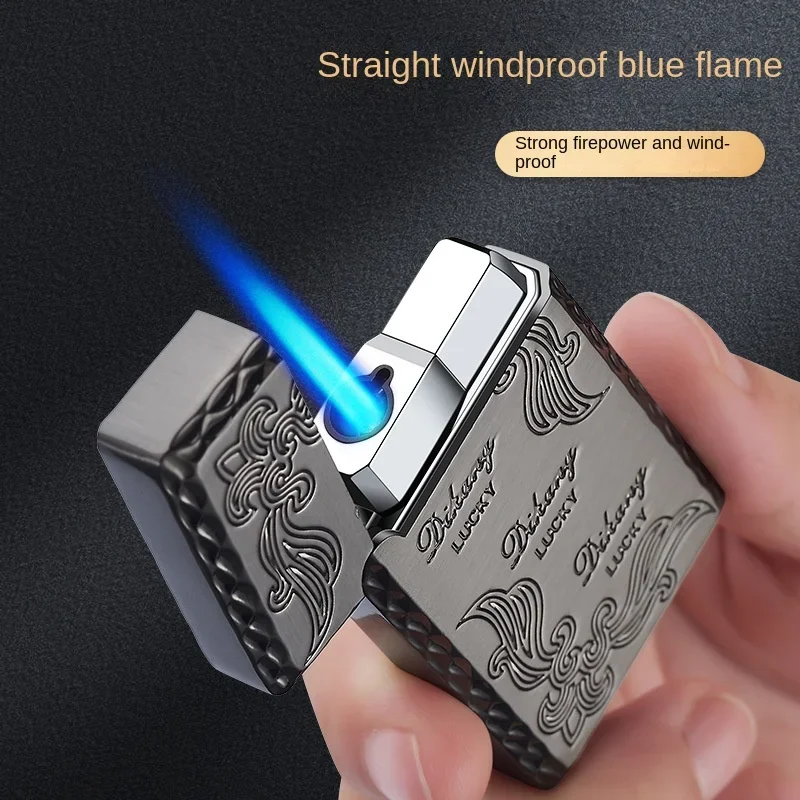 

Inflatable lighter windproof blue flame steel tone men's clear voice lighter factory wholesale.