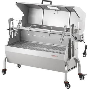 Rotisserie Grill with Hooded Cover, BBQ Whole Pig Lamb Goat Charcoal Spit Grill, 46 Inch 132Lbs Capacity, Electric 52W Motor St 2
