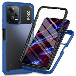 All-in-One Shockproof Hybrid TPU/PC Case with Built-in Screen Protector for Poco X5Pro 5G (Dark Blue)
