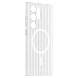 Matte Clear Corrugated Pattern Non-slip Magnetic Bumper Hard Case Cover for Sam S24 Ultra (White WNFH CC)