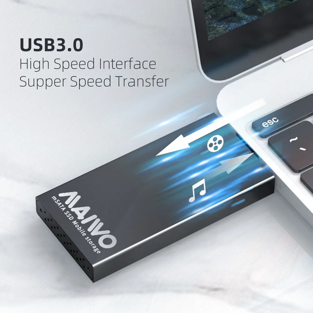 MAIWO mSATA 솔리드 스테이트 드라이브 케이스 USB3.0-USB3.0 SSD 인클로저 미니 외부 모바일 알루미늄 합금 mSATA 하드 드라이브 박스