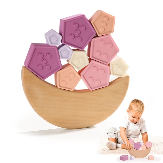 Montessori Building Blocks for Kid Geometric Cube Balance Toys Baby Soft Rubber Builds Stacking Blocks for Birthday Gift 1