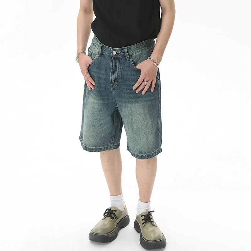 Summer Men's Casual Jeans Shorts Loose Mid High Waist Knee Length Denim Shorts