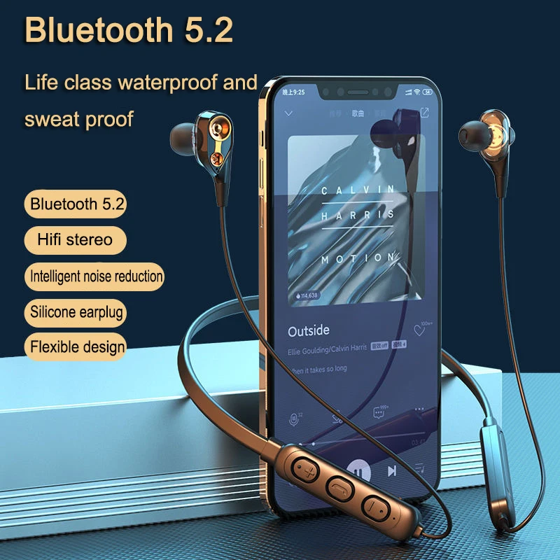 

Wireless Bluetooth-compatible Headset Hanging Neck Sports Earphone Stereo Game Music Headphone With Microphone