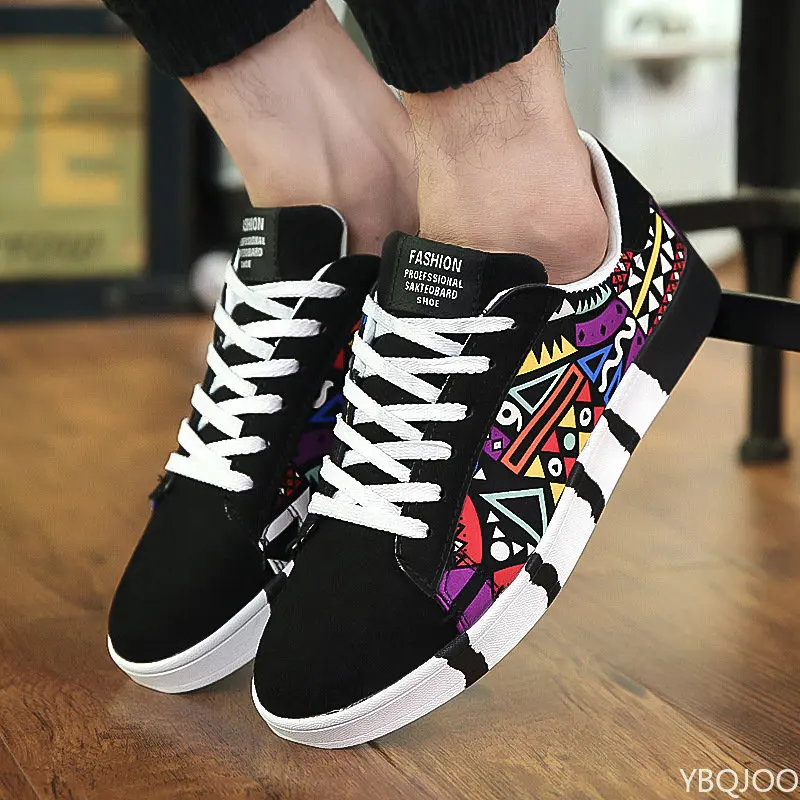 Summer Autumn Men Shoes Fashion Graffiti Men's Sneaker Lightweight Mens Casual  Low Top Breathable Black Male Canvas 