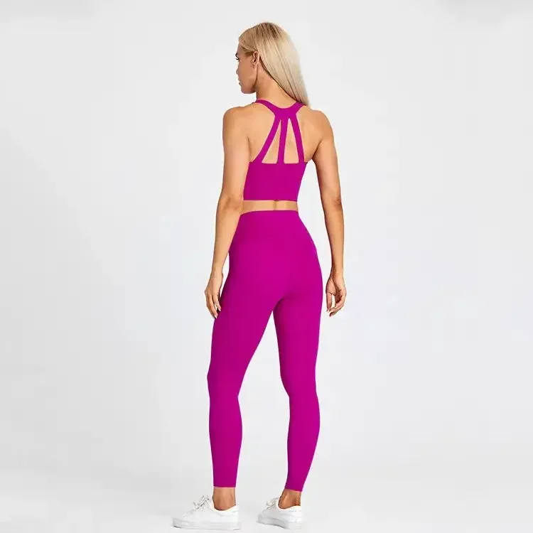 Lemon 2 Piece Nylon Gym Yoga Set Sexy High Waist Sport Legging and Sport Bra Elastic Running Fitness Workout Training Sports Set