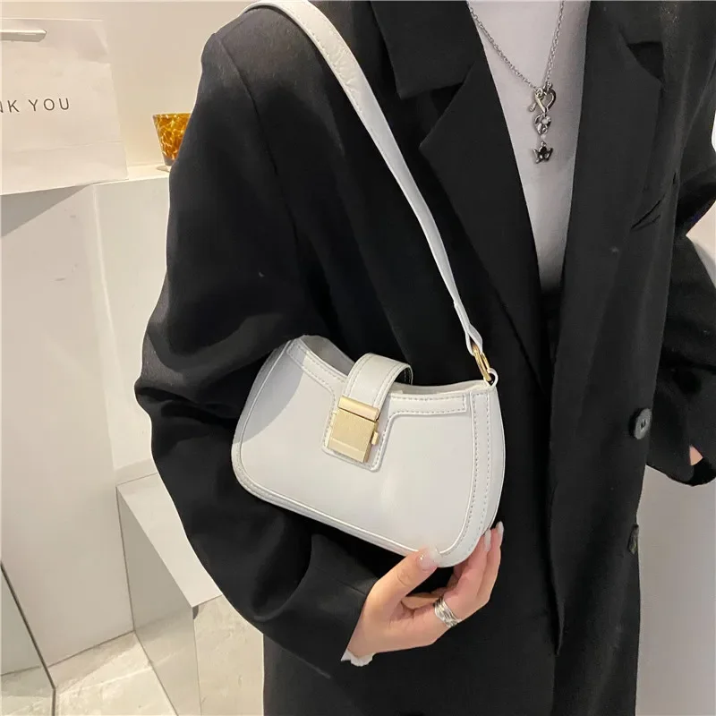 Vintage Trendy Ladies Underarm Shoulder Bag Solid Color Lacquer PU Leather Handbag Women Fashion Brand Simple Female_voghion.com