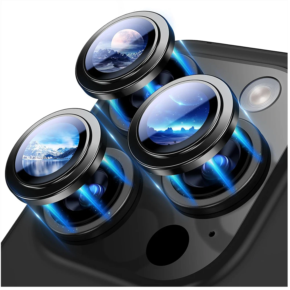 LuxGuard Black Titanium Tempered Glass Camera Lens Protector Accessory