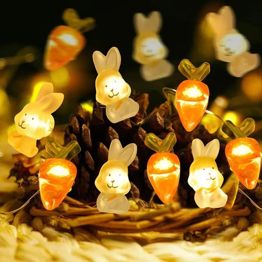 

Chicken Easter String Lights Creative Egg Rabbit Carrot Easter Fairy Light LED 2M/3M Bunny String Lights Party Favor Supplies