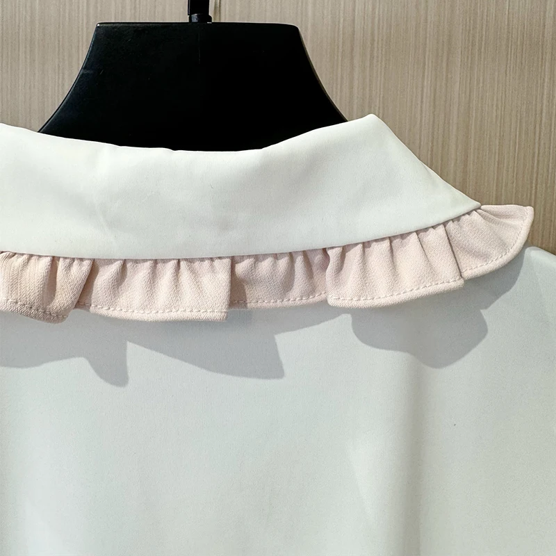 Golf Clothing Women Long-Sleeve Polo Shirt Ruffle Collar Elastic Tennis Tops Lady Pleated Bow Skirts High Waist Golf Skorts