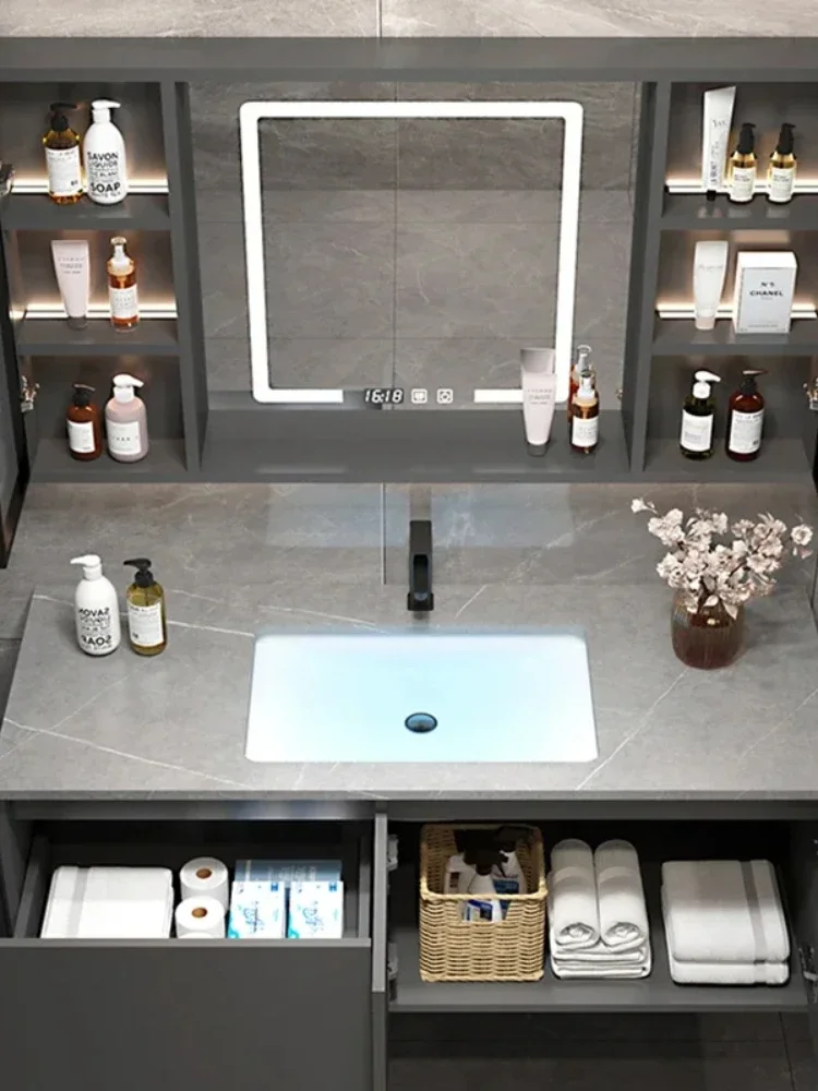 Nordic Luxury Smart Bathroom Mirror Cabinet Wall-mounted Multi-functional Anti-fog Mirror Cabinet Simple Home Furniture FYBC