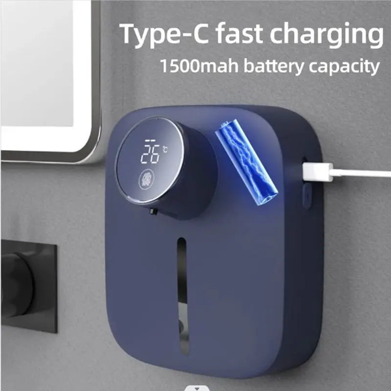 เครื่องจ่ายสบู่โฟมอัตโนมัติอุณหภูมิดิจิตอลแบบ USB ติดผนังหัวจ่ายสบู่เครื่องใช้ในครัว 1