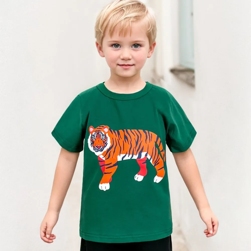 Animal Kids Clothes 2025 New Summer Baby Boys Children's Clothes Children's Clothing Cartoon Tiger T-shirts