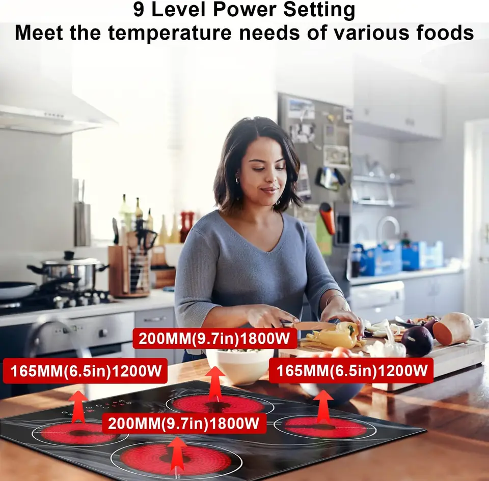 24" 4-Burner Electric Cooktop - 6400W Ceramic Glass With Slide Touch Controls