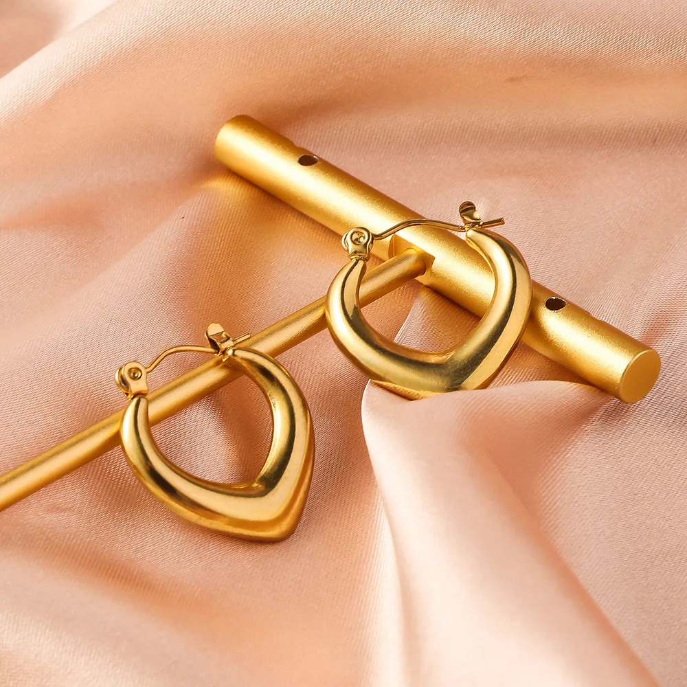 French Heart-shaped Stainless Steel Earrings, Non Fading Women's Gold Color Metal Earrings Jewelry Accessories 5
