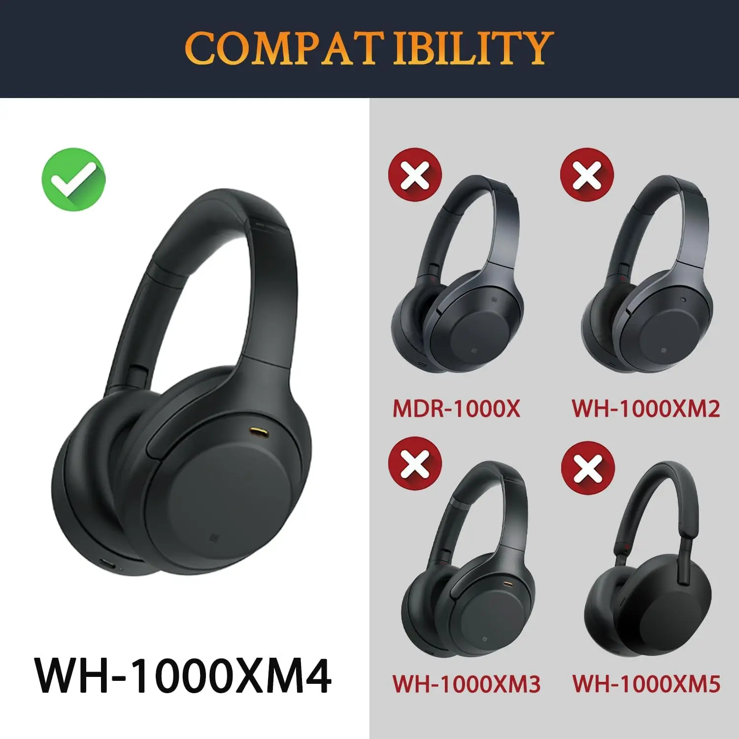WH1000XM4 Easy Install Headband Earpads for Sony WH-1000XM4 Headphone Replacement Headband Ear Cushion Pad 1000XM4 Headstrap