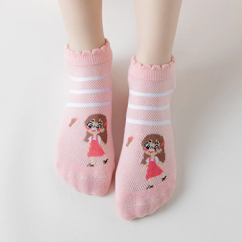 용수철 여름 어린이 메쉬 코튼 양말, 여아 공주 양말, 1-12 세 어린이 캐주얼 보트 양말, 5 켤레/로트, 2024 새로운 패션