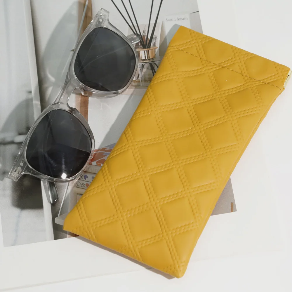 PU Leather Diamond Glasses Bag Automatic Closed Shades Protective Cover Eyewear Pouch Makeup Brush Waterproof Organiser