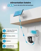 Iegeek 2K 3mp 360 ° PTZ HD caméra de surveillance solaire extérieure, batterie extérieure avec capteur de mouvement PIR, vision nocturne couleur 5