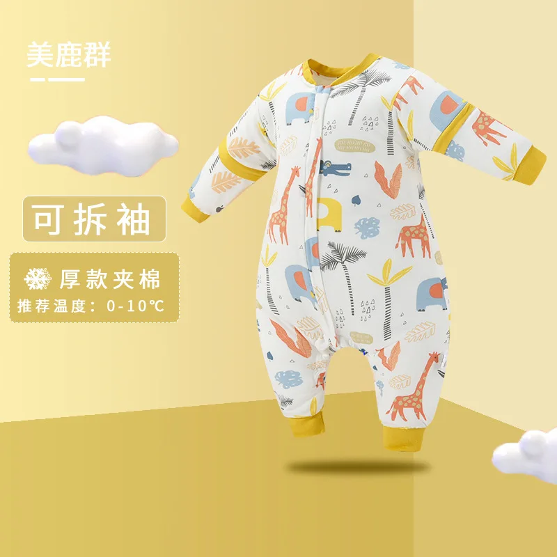 

Babai Rabbit Autumn and Winter Thickened Baby Anti-Kick Quilt Cotton Anti-Startle Children Toddler Pajamas Baby Split Leg Sleepi