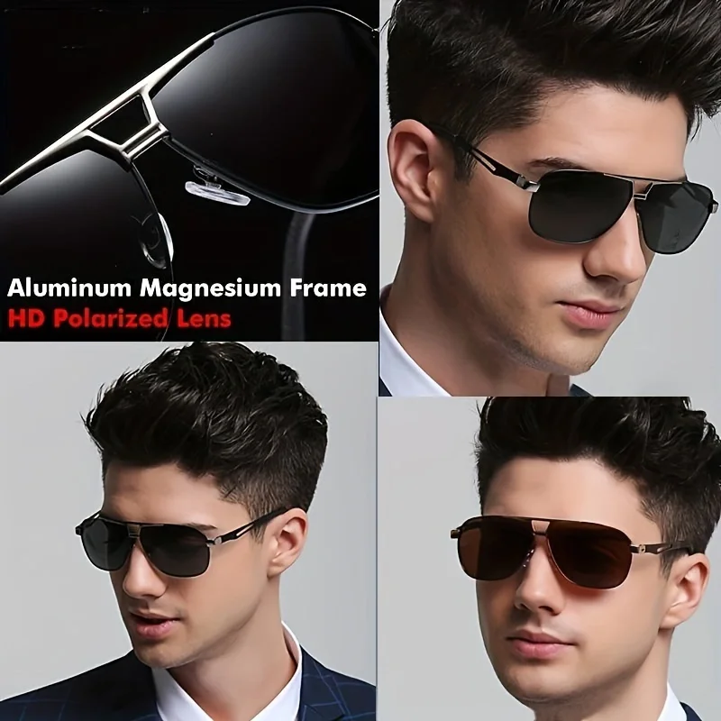 Men's Polarized Aviator Sunglasses with Military-Style Metal Frame and UV Protection