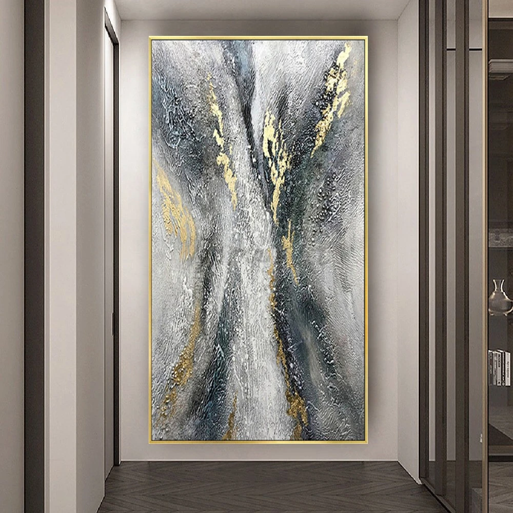 

Top Modern Abstract Grey And Gold Textured Canvas Oil Painting Handmade Water Shadow Wall Art Picture For Living Room Home Decor