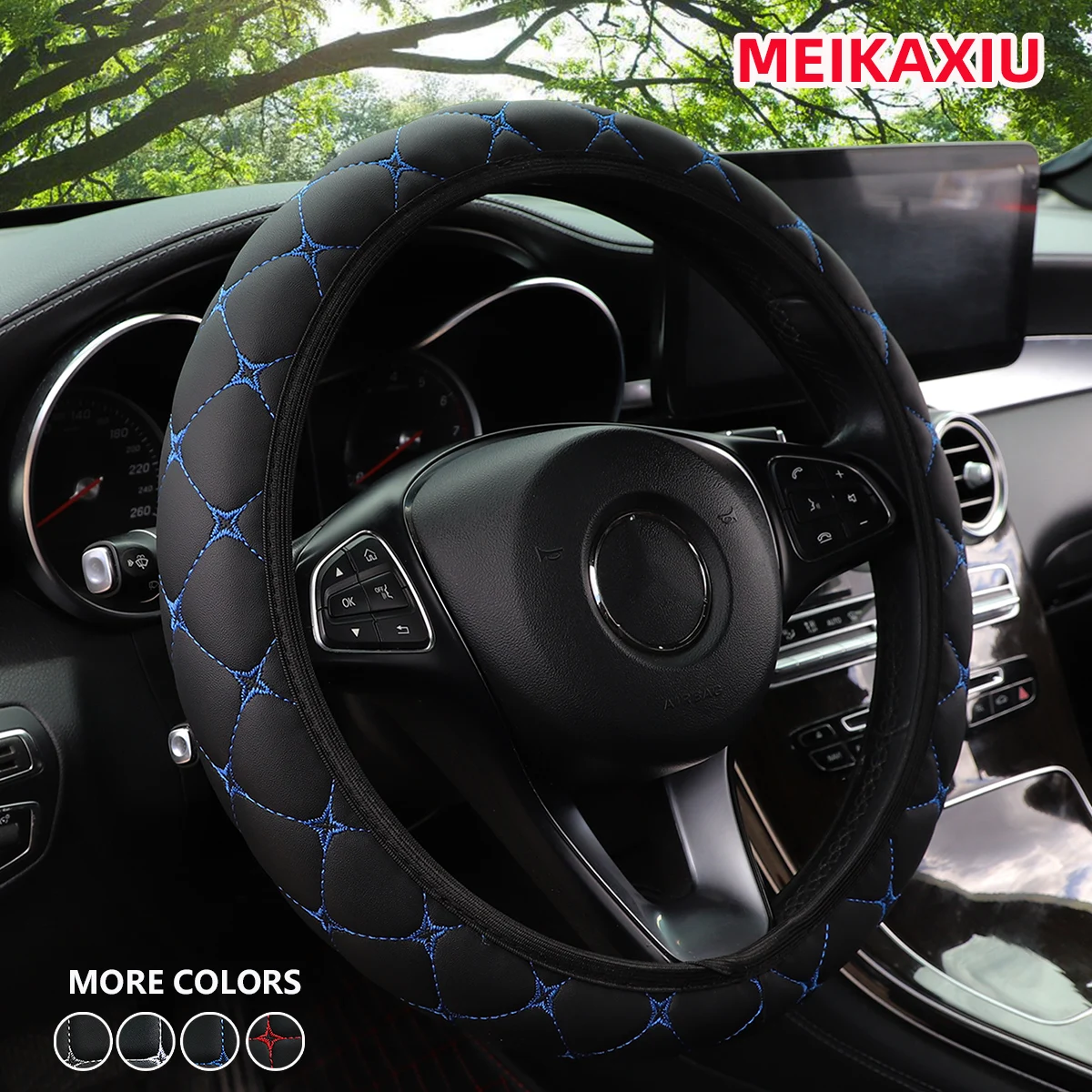 Steering Wheel Cover 1 PU leather embroidered car steering wheel cover without inner ring fits 15 