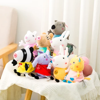 19CM Genuine Peppa Pig George Suy Susie Richard Rebecca Stuffed Plush Toys Keyring Animal Doll Pendant Children's Birthday Gifts