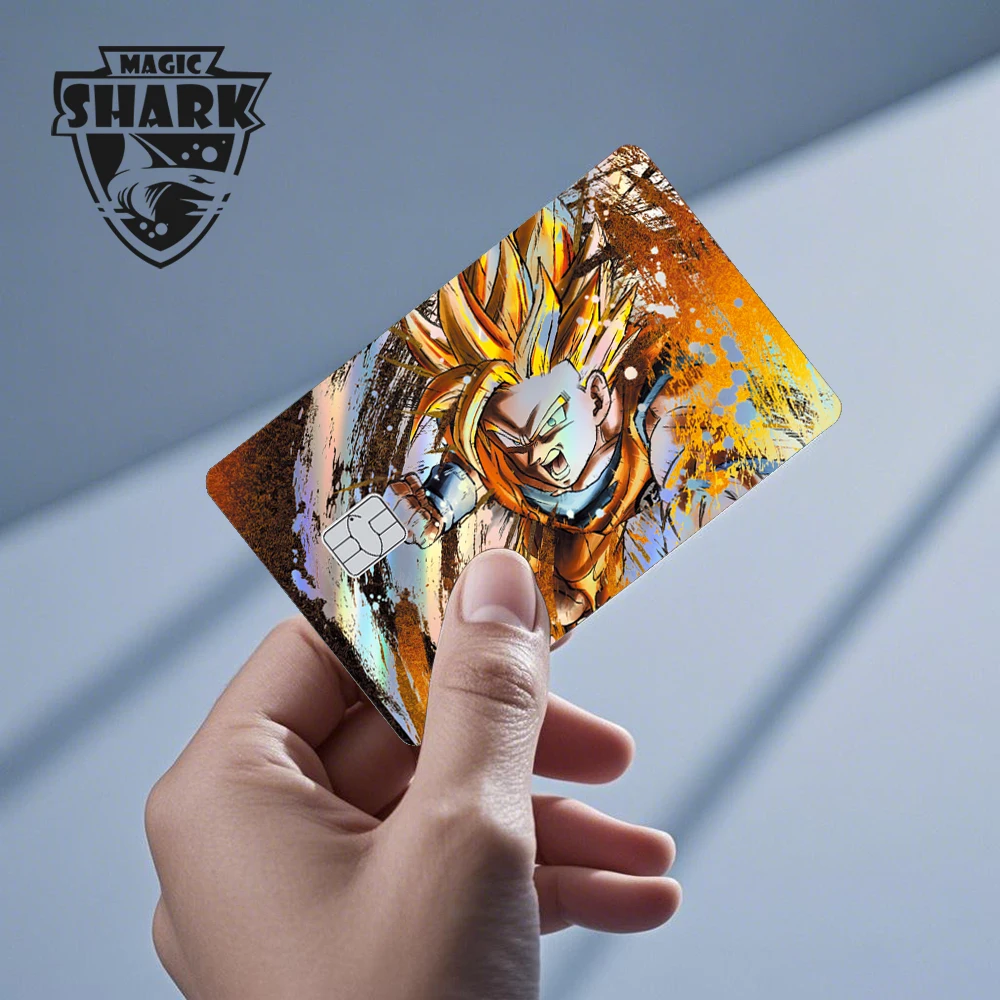 كرات التنين السحرية القرش غوكو فيغيتا كول تسلق ثلاثي الأبعاد ليزر الخصم الائتماني بطاقة ملصق فيلم غطاء الجلد الأمامي