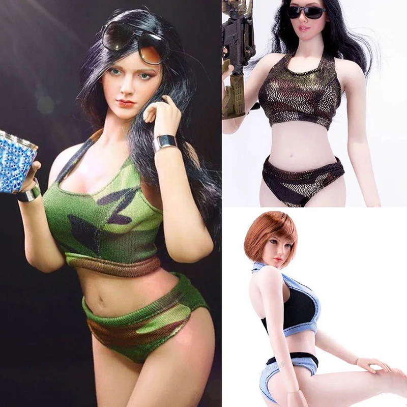 

1/6 Scale Female Soldier Sexy Stretch Sport Vest Panties Army Style Set Clothes Model for 12 Inches PH UD LD Action Figure Body