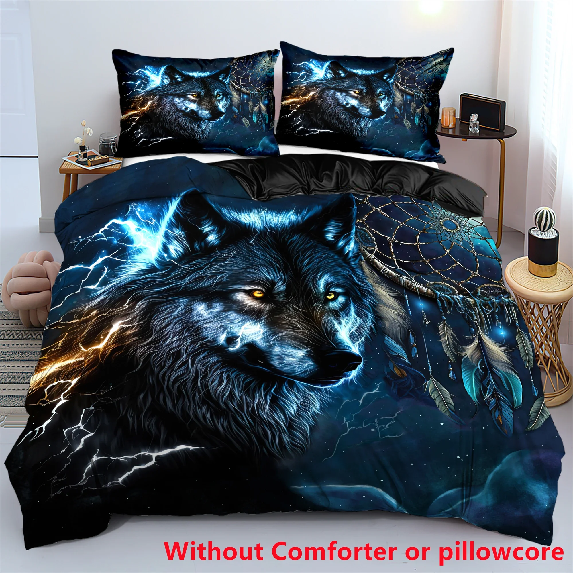 Quilt Cover 3D Printed Cartoon Anime Wolf Duvet comforter 100% Polyester Soft and Comfortable Night Sky Bedding Sheets sets