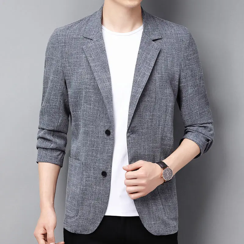 

Summer Thin Linen Middle Youth Solid Color Casual Small Suit Men's Korean Slim Fit Cotton Linen Top Suit Coat