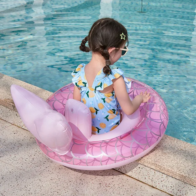 Inflatable Swimming Ring for Kids Pink Mermaid Shape Girls Safety Baby Seat Float Swim Circle Summer Beach Children Water Toys 4