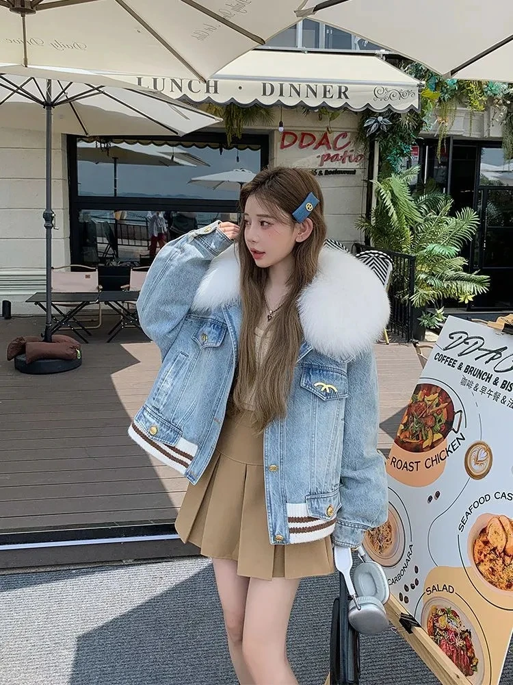 2025 New Womens Winter Coat Faux Fur Denim Jacket Women's
