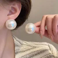 New Large Round Pearl Earrings French High-End Feeling Light Luxury Earrings Fashion Single Item Women's Wedding Jewelry Gifts - Image 3