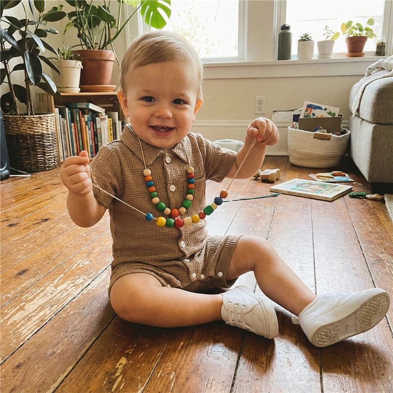 Infant Baby Boy Summer Clothing Toddler Boys Lapel Romper Fashion Solid Color Short Sleeve Button Down Jumpsuits Baby Rompers 1