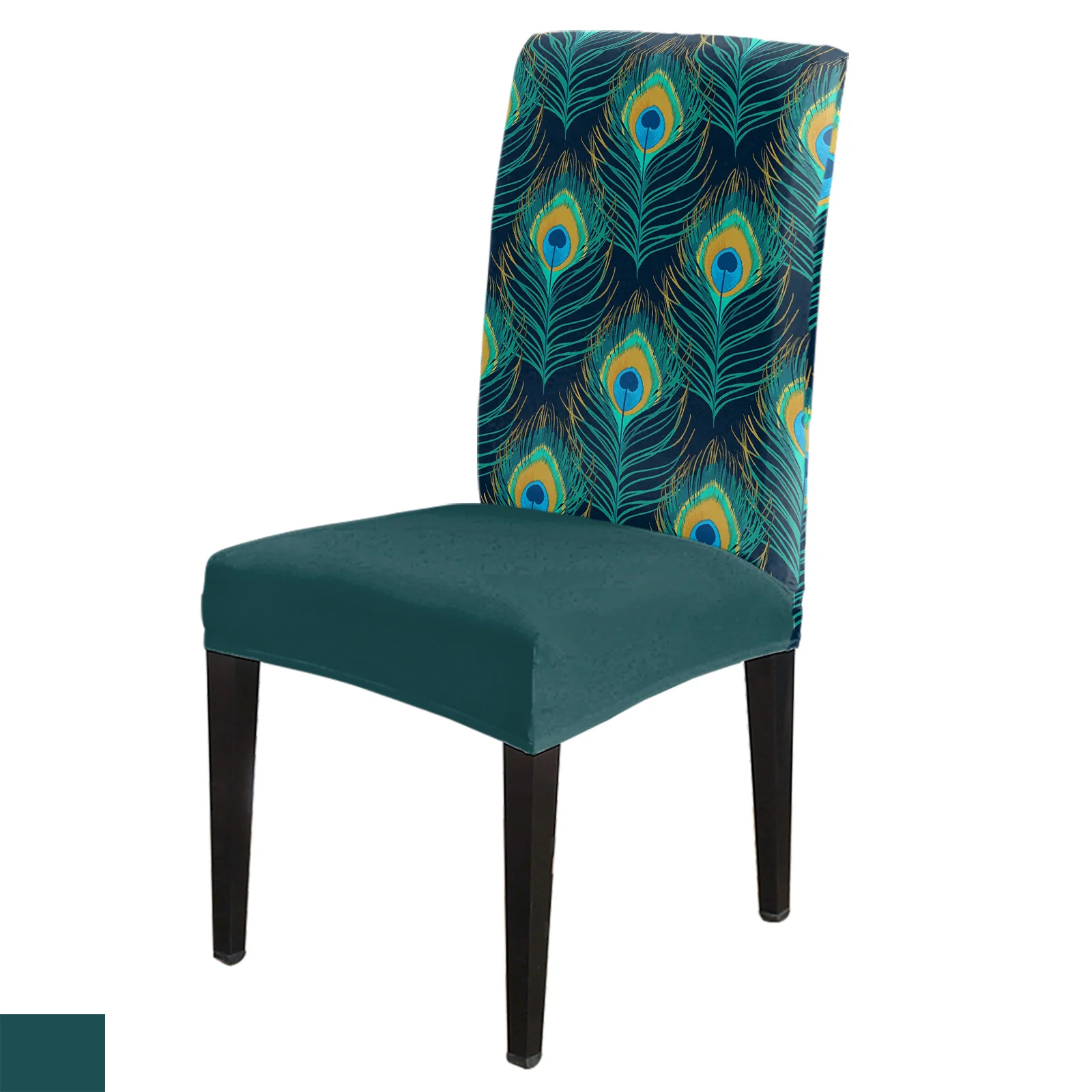 

Peacock Feather Cyan Dining Chair Cover 4/6/8PCS Spandex Elastic Chair Slipcover Case for Wedding Hotel Banquet Dining Room