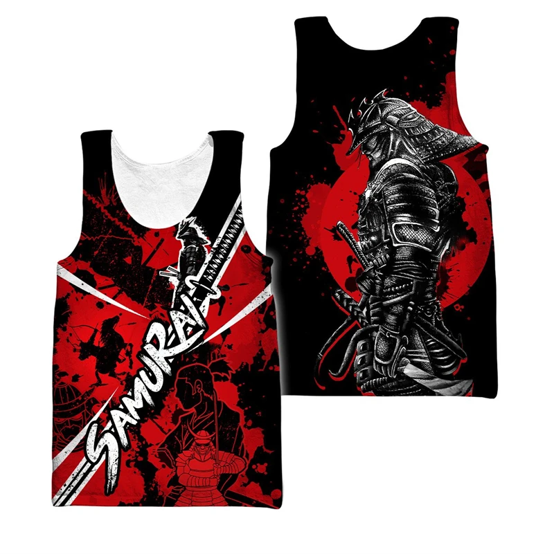 Samurai Armor Oni Mask Tattoo 3D Printed Men Vest Summer Harajuku T-Shirt Senza Maniche Unisex Casual Sports Fitness Canotte