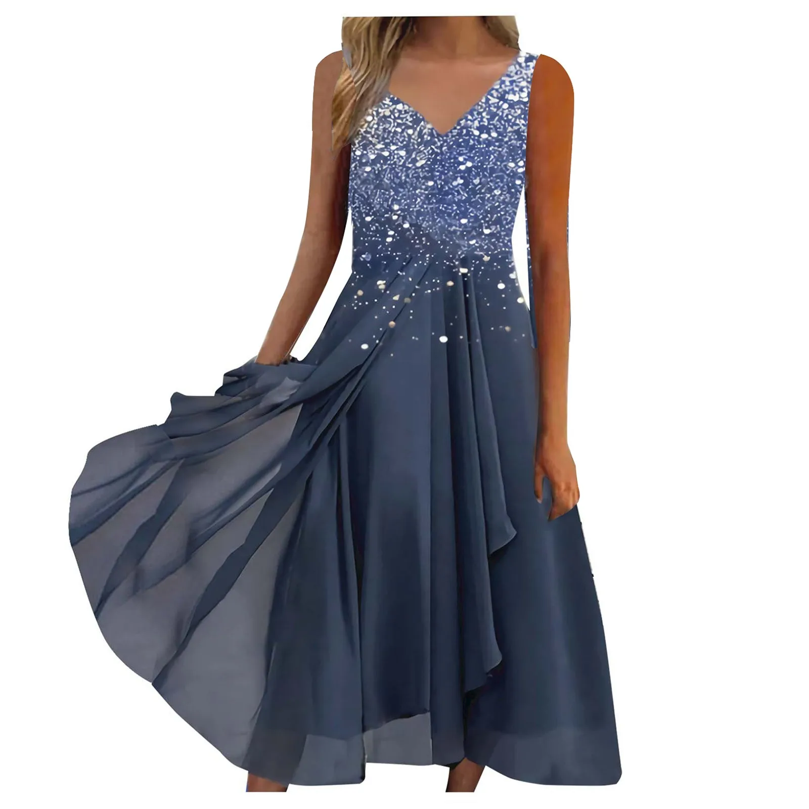 

Women'S Casual Fashion Women'S Chiffon V Neck Sleeveless Dress Maxi Dresses for Women Casual Summer