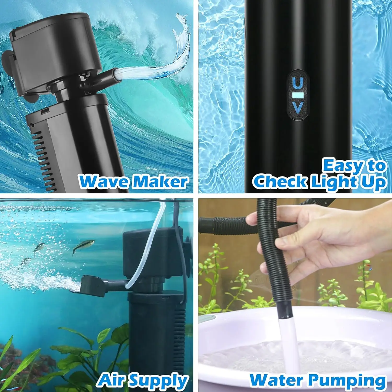 Aquarium Filter for 40-150 Gallon Tank U-V Fish Tank Green Clean Machine Submersible Powerful Pump Canister Filter 400GPH