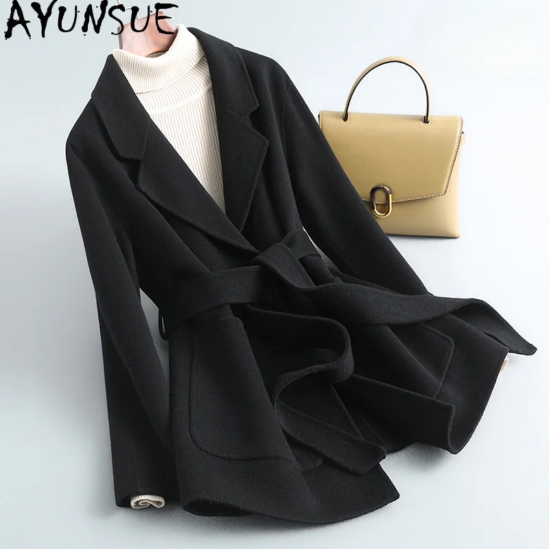 

AYUNSUE элегантные двусторонние шерстяные пальто для женщин 2023 корейская мода Женская куртка черное шерстяное пальто куртки Женское пальто SGG
