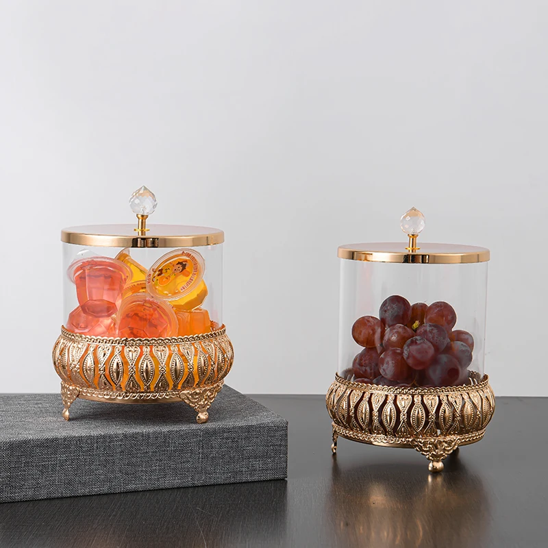 

European Metal Glass Candy Jar Transparent Glass with Cover Storage Tank Storage Jar Glass Bottle Container Luxury Home Decor