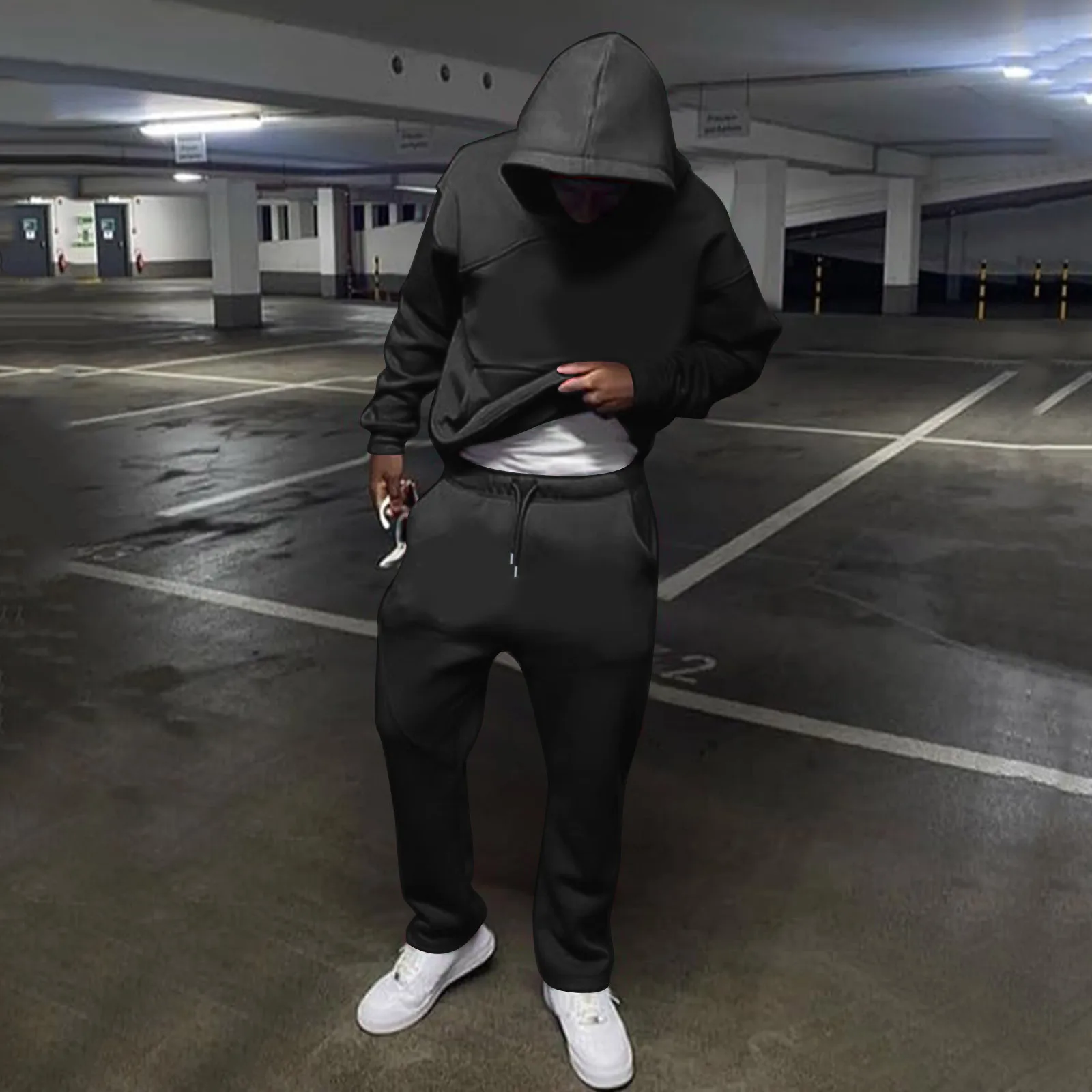 

Мужской спортивный костюм из свитшота и брюк, повседневный свободный костюм из двух предметов, толстовка с капюшоном и брюки в стиле оверсайз, Осень-зима 2023