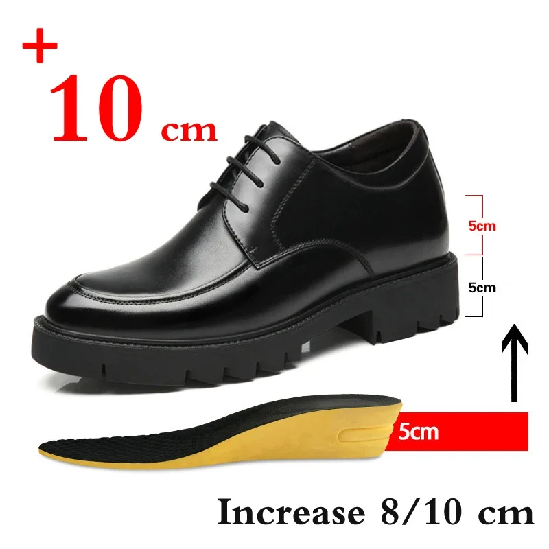Brand Genuine Leather Sneakers Men Elevator Shoes Platform Heels 8/10cm Height Increase Heightening Shoes Man Dress