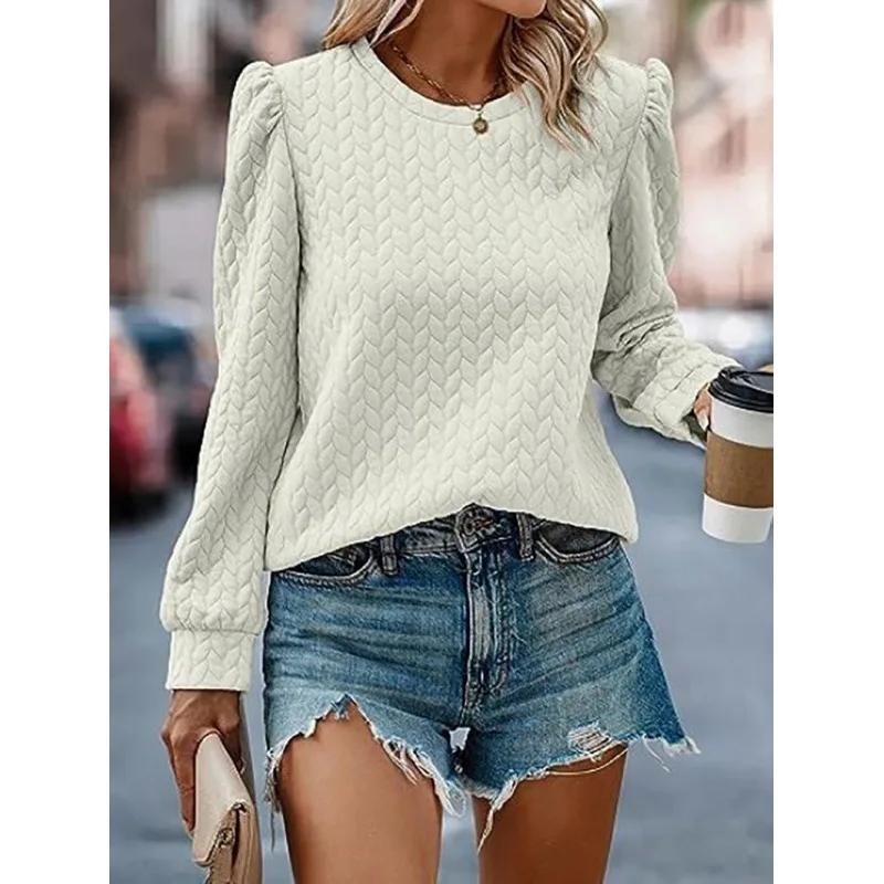 

Women's Autumn and Winter Round Neck Long Sleeve Loose Solid Color Versatile Casual Fashion Comfortable Elegant Commuter Tops